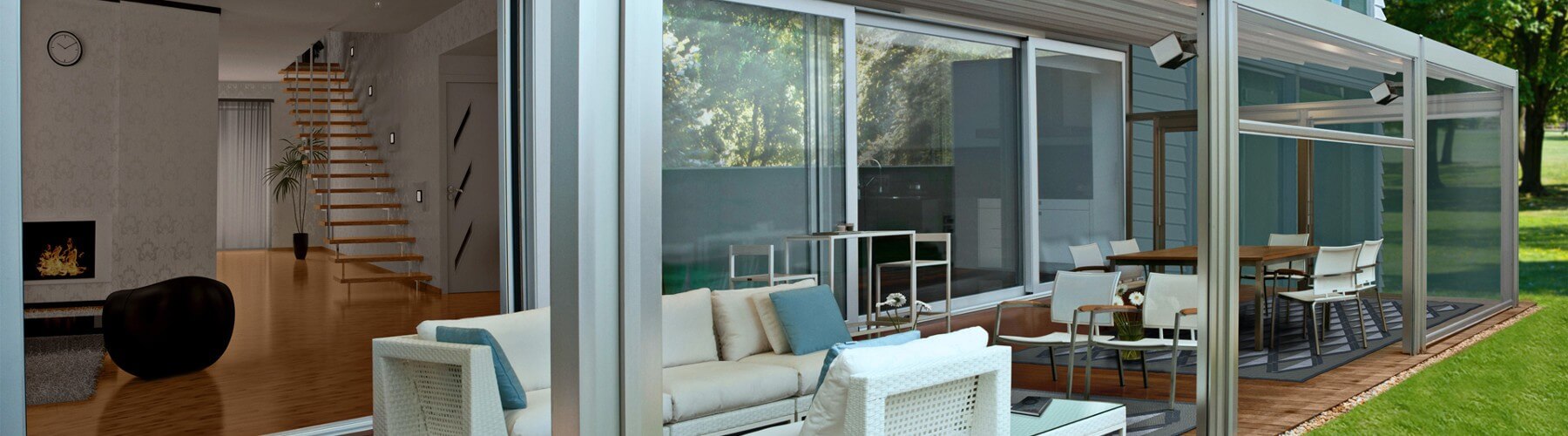 Más información sobre pérgolas y acristalamientos para su casa y jardín Fachada de una casa con pérgola acristalada